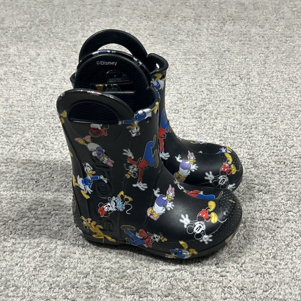 Crocs Handle It Mickey Rain Boots Black Toddlers 9 Boy Girl Disney Donald Minnie